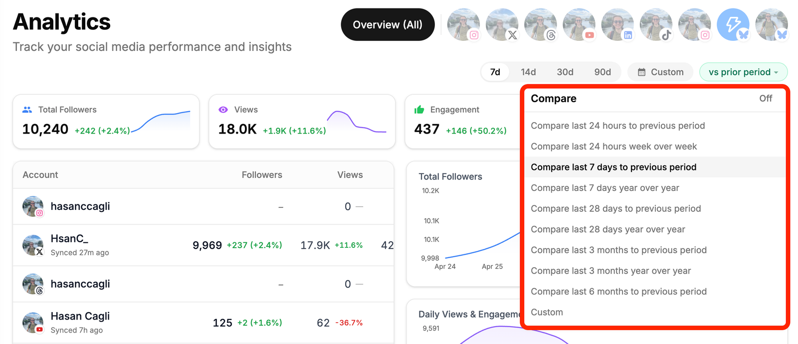 Compare any two periods in Analytics