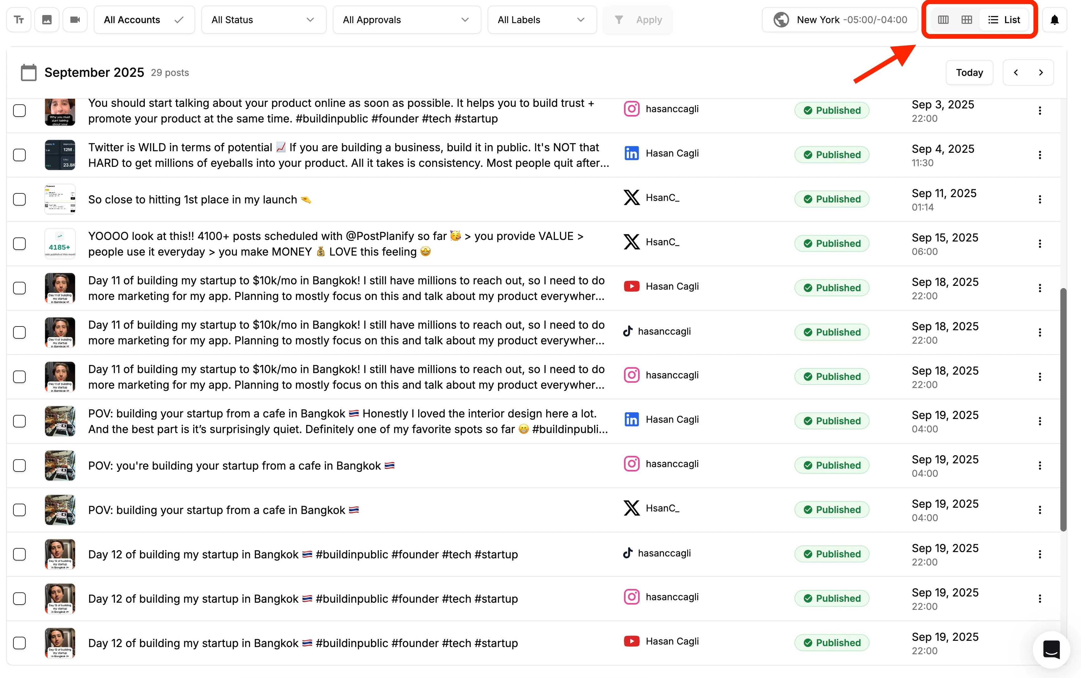 List View on Calendar